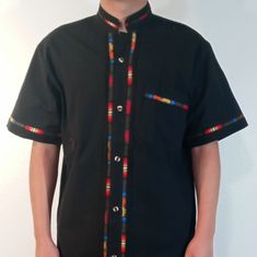 Mexican Guayabera Handcrafted Man Shirt (Label, And Care Label Not Attached) Front Pockets Mede In Mexico Cotton 100% (Manta/Muslin) Color: Black Size: S,M,Xl Guayabera Mexicana Echa Amano De Forma Artesanal (Sin Etiqueta Ni Etiqueta De Cuidado) Bolsas Delanteras Echa En Mexico 100% Algodon (Manta) Color: Negro Size: Ch,M,Xl Wash With Cold Water. Line Dry Iron When Needed Black Short Sleeve Shirt For Festival, Black Short Sleeve Festival Shirt, Traditional Black Cotton Shirt, Traditional Black Shirt For Summer, Traditional Black Tops With Buttons, Mexican Shirt, Mexican Shirts, Mexican Fashion, Urban Outfitters Men