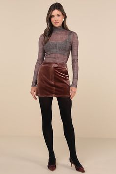 The Lulus Splendid Mood Mauve Velvet High-Rise Mini Skirt can take you from holiday party-ready to street-style chic! Soft, luxe velvet shapes a high, banded waist (with a ribbed-like texture), a hidden top clasp closure with a bonus internal button closure, and a hidden zip fly. Diagonal front pockets and faux back welt pockets accent the cute A-line silhouette that ends at a mini hem, perfect for pairing with your fave cold-weather boots! Fit: This garment fits true to size. Length: Mid-thigh. Nye Outfits Parties, Nye Outfit Ideas, Mauve Velvet, Sparkly Jumpsuit, New Year’s Eve Outfit, Boots Fit, Cute Thanksgiving Outfits, Party Outfits For Women, Nye Outfits