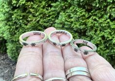 "Each of these rings is adjustable and made of sturdy aluminum, which is lightweight but strong. They're also perfect for stacking! Big Middle Little Sister Rings, Three Rings, Three Sister Rings, Rings for Sisters, Sister Rings, Big Little Middle Matching Sisters Rings This listing comes with three rings. ♥ ♥ ♥ ♥ ♥ ♥ ♥ ♥ ♥ ♥ ♥ ♥ ♥ ♥ ♥ ♥ ♥ ♥ ♥ ♥ ♥ ♥ These inspirational rings are engraved with love and polished to a beautiful shine. They're adjustable and made of sturdy aluminum, which is lightwe Personalized Silver Adjustable Flower Ring, Adjustable Hypoallergenic Metal Midi Rings, Adjustable Flower Ring For Promise Occasion, Adjustable Metal Flower Promise Ring, Adjustable Metal Toe Rings As Gift, Adjustable Metal Toe Rings Ideal For Gifts, Adjustable Metal Flower Ring With Open Design, Adjustable Hypoallergenic Flower Ring As Gift, Adjustable Hypoallergenic Metal Ring