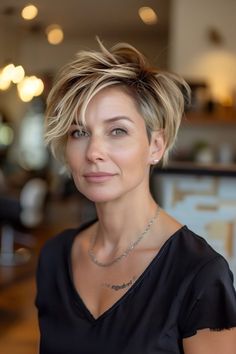 The Best Pixie Haircut Ideas of 2024 Choppy Asymmetrical Haircut, Very Short Hair Highlights, Pixie Hair Blonde Highlights, Long Layered Pixie Haircut With Bangs, Curly Bixie Shag, Pixie Cut Blonde Highlights, Blonde Long Pixie Haircut, Short Hairstyles Fall 2024, Pixie Haircut Thick Straight Hair