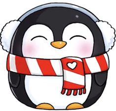 a penguin wearing a scarf and hat