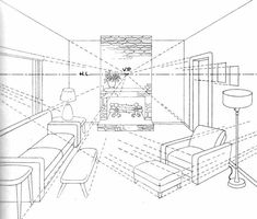 a drawing of a living room with couches and tables in it, as well as the floor plan