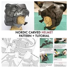 Nordic Carved Helmet PATTERN + TUTORIAL This file includes all the pattern to craft the Nordic Carved Helmet from Skyrim.  The pattern is meant to be used for EVA foam,  but can be used with worbla, leather or your favourite material. Print it on regular A4 sheets and you're ready to go! You will receive two PDF, one with printable pattern, one with photo tutorial to help you in every step of the crafting. The helmet is created on a 59cm head circumference, but can fit slightly different measure Cosplay Armor Tutorial, Cosplay Foam, Skyrim Armor, Eva Foam Armor, Armor Tutorial, Helmet Pattern, Destiny Cosplay, Skyrim Cosplay