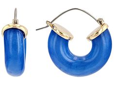 Paula Deen Jewelry™ Gold Tone Blue Resin Hoop Earrings. Measure Approximately 1.18"L x 0.35"W. Saddle Back Backings. Resin Hoop Earrings, Paula Deen, Frame Of Mind, Broken Chain, Post Earrings, Saddle, Gold Jewelry, Gold Tones, Jewelry Earrings