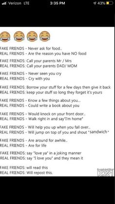 an iphone screen with the text'fake friends never ask for food '