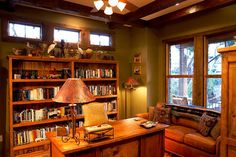 a living room filled with furniture and lots of books