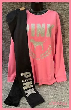 Trendy Fashion Victoria's Secret Pink Bling Campus Pullover + Fleece Leggings Set Dahlia L NWT, Women's Clothing Victroia Secret Leggings, Dahlia Pink, Logo Dog, Fleece Lined Leggings, Lined Leggings, Fleece Leggings, Winter Leggings, Pink Bling, Pullover Fleece