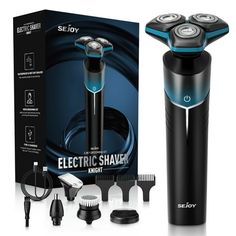 ABOUT SEJOY KNIGHT ELECTRIC SHAVER SET 5-in-1 Multiple Grooming Set - The SEJOY rotary shaver set includes 5 replacement heads that not only shave your beard but also allow you to trim away sideburns, hairs 3mm,5mm,7mm), and nose hairs. In addition, features a facial cleaning brush and massage brush for deep skin cleansing. 3100 RPM High-Speed Powerful Motor - Increase 80% in rotating power, with noise levels below 65 dB, hypoallergenic to enjoy every moment of shaving. Self-Sharpening Blades - Hair Shaver For Men, Face Cleaning Brush, Nose Hair Removal, Facial Cleaning Brush, Body Shaver, Shaving Machine, Mens Grooming Kit, Clean Shave, Massage Brush