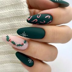 Super Cute And Stylish Ships In 5-10 Business Days Christmas Nails In Green, Christmas Nails With Stickers, Matte Christmas Nails Holidays, Christmas Almond Shaped Nails, Christmas Nails Matte, Green Nails Matte, Holiday Nails Almond Shape, Olive Green Nails Designs, Christmas Nails Almond Shape