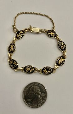 Vintage Damascene Toledo Birds Gold Oval Shaped Plaques Tennis Bracelet 7” | eBay Funky Gold Jewelry, Vintage Bracelets Gold, Obx Clothes, Thrifted Jewelry, Damascene Jewelry, Gold Braces, Gold Vintage Jewelry, Vintage Gold Jewelry, Xmas Jewelry