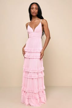 Light Pink Maxi Dress - Ruffle Tiered Maxi Dress - Pink Gown - Lulus Light Pink Maxi Dress, Maid Of Honour Dresses, Prom 2024, Pink Bridesmaid Dresses, Lulus Dresses, Pink Gowns, Prom Dress Inspiration, Bridal Party Dresses, Cute Prom Dresses