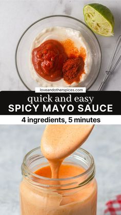 the ingredients to make spicy mayo sauce in a mason jar