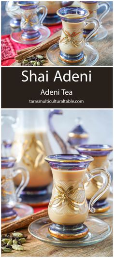 an image of some tea cups and saucers on a table with the title shai adenii