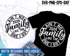 two t - shirts that say family like the one i do, and both have different designs