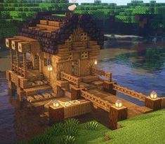 Hut Minecraft, Minecraft Lake House, Minecraft Lake, Construction Minecraft, Case Minecraft, Cottagecore Minecraft, Minecraft Structures