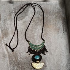 A Gorgeous Macrame Necklace With Beautiful Metallic Pieces And A Turquoise Stone. 30" Long . Adjustable. Handmade. New. Never Worn. Will Ship In A Gift Box. Turquoise Boho, Macrame Necklace, Necklace Handmade, Boho Necklace, Turquoise Stone, Handmade Necklaces, Blue Brown, Womens Jewelry Necklace, Macrame