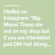 the text reads, hadley on instagram big moos these are not on my shop but if you are interested just dm me along