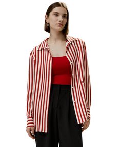 in stock White Striped Shirt Outfit, Outfits With Striped Shirts, Red Striped Shirt, Stripe Silk, Silk Twill, The Gray, Red And White Stripes, Silk Shirt, Amalfi