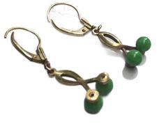 Vintage designer earrings green bead Germany signed K & L gold  ITEM DESCRIPTION: Offering these tiny cute German Signed Earrings. circa estimated 1940s-50s I'm not sure if the tiny green swirl beads are stone, glass or plastic. These earrings are engraved/marked "K & L Germany". MEASUREMENTS: These stylish earrings for pierced ears measure approximately 1 3/8 inch long (drop length) and approximately 1/4 inches at their widest. CONDITION: This gorgeous earring set is in good vintage condition. Green Metal Clip-on Earrings For Gift, Green Clip-on Metal Earrings, Green Clip-on Jewelry For Party, Green Metal Earrings For Formal Occasions, Green Metal Clip-on Jewelry, Green Clip-on Metal Jewelry, Retro Green Drop Earrings, Elegant Green Nickel-free Clip-on Earrings, Green Brass Jewelry For Party