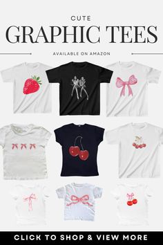 Cute aesthetic graphic tees that you can find on amazon! Click to shop and view more cute tee shirt finds. Clothing Finds On Amazon, Amazon Coquette, Coquette Clothing, Finds On Amazon, Clothing Finds, Cute Coquette, Coquette Style