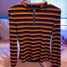 Never Worn This ! Looks 90’s Or 80’s Really Cute ! Casual Yellow Tops With Colorful Pattern, Fun Yellow Tops For Fall, Fun Yellow Fall Tops, Multicolor 90s Style Top For Fall, 90s Yellow Long Sleeve Tops, 90s Style Yellow Long Sleeve Tops, Yellow Long Sleeve 90s Tops, Yellow Long Sleeve 90s Style Tops, 2000s Outfit