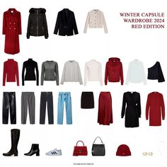 Winter Capsule Wardrobe 2024: Dark Red Edition - WomenOnTrend Fall Winter Capsule Wardrobe, Winter Colours, Neutral Capsule Wardrobe, Capsule Wardrobe Outfits, Winter Capsule, Winter Capsule Wardrobe, Outfit Formulas, Fall Capsule Wardrobe