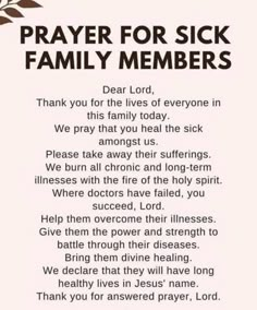 a prayer for sick family members