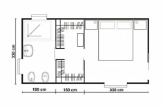 the floor plan for a small house with two beds and a living area in it