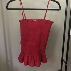 Raspberry Color Cute Summer Top Red Casual Top For Brunch, Casual Red Top For Brunch, Red Summer Cami Top, Red Fitted Tops For Brunch, Fitted Red Tops For Brunch, Red Casual Cami Top, Casual Red Cami Top, Cute Summer Tops, Peplum Tops