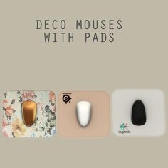 three mouses with different designs on them and the words deco mouses with pads