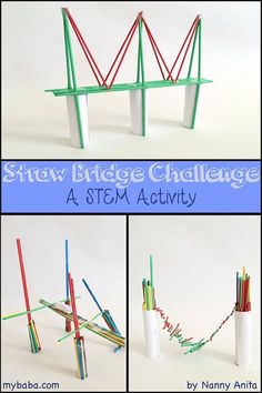 Challenge children to build a bridge using only paper straws, paper and tape in this STEM project. Straw Bridge, Stem Bridges, Bridge Challenge, Challenge Activities, Stem Club, Build A Bridge, Stem Engineering, Steam Ideas, Steam Projects