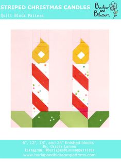 an image of christmas candles made out of paper with the text stripped christmas candles quilt block pattern