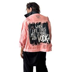 'Vodka Please' Denim Jacket Grunge Jacket, Upcycle Clothes Diy, Nyc Studio, Diy Jacket, Custom Denim, Painted Jeans, Painted Denim, Denim Jacket Women, Colored Denim