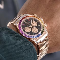 Rolex Rainbow, Gold Rolex, Rose Gold Case, Gold Models, The Rose, Rarity, Brilliant Cut Diamond, Time Piece, Pink And Gold