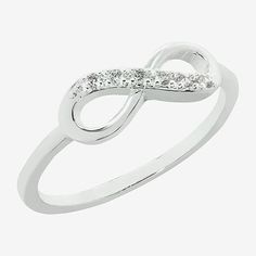 The Sparkle Allure stackable infinity band is the ultimate symbol of endless romance and friendship. This delicate jewelry is nickel free and made from pure silver over brass. It is adorned with 6 cubic zirconia stones and comes in a gift box. The perfect gift for a loved one.Ring Style: Bands, Delicate Rings, Stackable RingsFeatures: Nickel Free, In A Gift BoxShape: InfinityStone Cut: RoundStone Millimeter Measurement: 1.3 Mm Width, 1.3 Mm LengthMetal Color: Silver ToneBand Width: Care: Wipe Cl Infinity Band, Rings Bands, Brass Band, 6 Rings, Delicate Jewelry, Delicate Rings, Stackable Rings, Pure Silver, Fashion Rings