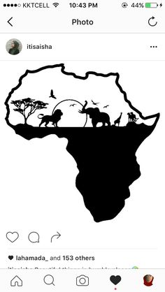 the african map is shown in black and white, as well as an image of elephants