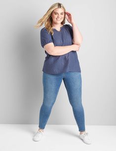 Available in Plus Size. These pull-on high-rise sateen jeggings are all about comfort and ease (hello stretchy waistband!).             FIT:          Pull-On. Pull-on, comfort stretch waistband that’s made to move with you.            Covered elastic waistband           Leg Shape: Jegging. Super slim from hip to hem.           Inseam:  Petite 26.75", Short: 27", Regular 29", Long: 32"    Rise: High                            FEATURES:                  Fading and whiskering           Two front po Casual High-rise Pull-on Jeggings, Blue Mid-rise Jeggings With Pockets, Mid-rise Denim Jeggings With Pockets, Pocket Stitching, Non-stretch Denim Jeggings With Pockets, Mid-rise Denim Pull-on Jeggings, Love Jeans, Lane Bryant, Jeggings