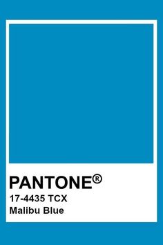 pantone's blue color is shown in the box with white border and text that reads