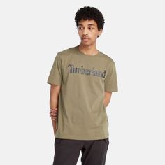 This classic logo t-shirt is made from a soft 100% organically grown cotton that's easy to wear every day | Timberland Men's Short Sleeve Seasonal Camo Linear Logo T-Shirt in Dark Brown, Size: Large Timberland Mens, Classic Logo, Logo T Shirt, Tshirt Logo, Men Short Sleeve, Dark Brown, Camo, Mens Short, Every Day