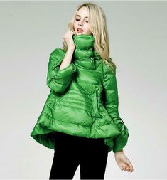 Jackets Fashion Design, Puffer Fashion, Short Poncho, High Neck Coat, Puffer Winter Jacket, High Collar Jacket, Women's Puffer Coats, Ladies Coats, Green Puffer