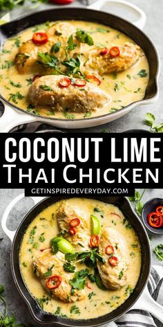 coconut lime thai chicken in a skillet