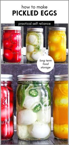 jars filled with pickled eggs and onions are shown in the bottom right hand corner