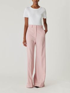 Featuring a high waist, wide-leg silhouette, and chic cuff detail, these trousers offer a perfect blend of elegance and comfort. Ideal for both professional and casual wear, they bring a touch of sophistication to any ensemble. High waist Wide-leg silhouette Chic cuff detail 43% Wool, 53% Polyester, 4% Elastane Dry Clean Only Modern Wide Leg Pants With Pressed Crease, Chic Wide Leg Dress Pants With Pressed Crease, Chic Wide Leg Workwear Pants, Chic Wide Leg Pants With Pressed Crease, Elegant Wide Leg Pants For Workwear With Straight Hem, High Waist Wide Leg Pants For Work, Elegant High Waist Wide Leg Pants With Pressed Crease, Spring Workwear Wide Leg Pants With Straight Hem, Spring Workwear Wide Leg Pants