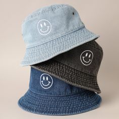 "The cutest denim bucket hats are a must-have item for every season and daily! This custom embroidery bucket hat is the perfect choice for everybody! Perfect for dog walking, the beach, the gym, the pool, and everyday wear!  It's fully adjustable and easy to style! ** 🧢 Detail & Features 🧢 ** Made from 100% cotton, the fishing hat has a soft and relaxing texture to keep you cool and comfortable feel for as long as you wear it. With two ventilation eyelets, the bucket hat will not cause any kin Denim Bucket Hat Outfit, Bucket Hats, Bucket Hat Embroidery, Bucket Hat Outfits, Cute Bucket Hats, Custom Bucket Hats, Bucket Hat Outfit, Embroidered Bucket Hat, Happy Hat