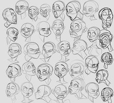 a bunch of cartoon heads with different expressions and facial expression, all drawn in one line