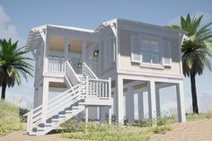 an artist's rendering of a beach house with stairs leading to the second floor