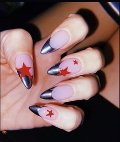 Red Blue Nail Art, Rock Star Nails Designs, Acdc Nails, Tv Girl Nails, Rock N Roll Nails, Rockstar Girlfriend Nails, Los Angeles Nails, Berlin Nails, Nails Summer Blue