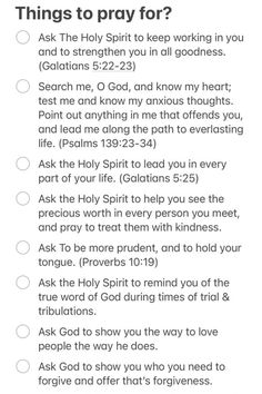 a list with the words, things to pray for