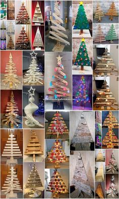 many different types of wooden christmas trees