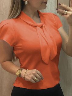 Women's Blouse Shirt Solid Colored Plain Shirt Collar Tops Basic Top White Black Orange-0207813 Summer Chiffon Blouse, Strappy Shirt, Feminine Shirts, Formal Vest, Blouse Summer, Plain Shorts, Summer Blouses, Vest Fashion, Plain Shirts